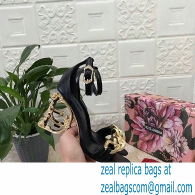 Dolce  &  Gabbana Heel 10.5cm Leather Chain Sandals Black with Baroque D & G Heel 2021